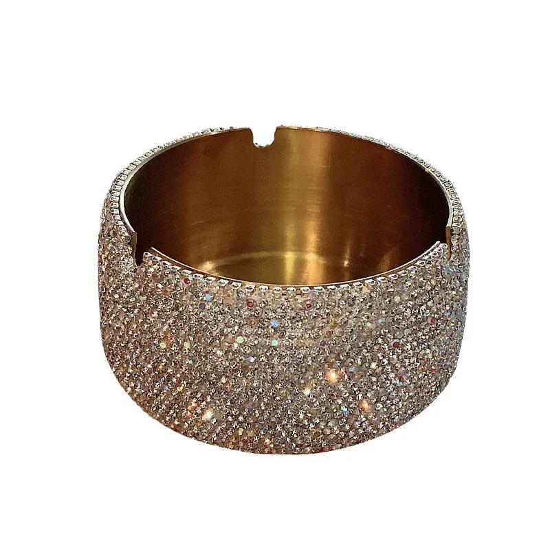 For Stainless Steel Large Personalized Household Diamond-encrusted Anti-fly Ash Ashtray, Practical and Creative Light Luxury