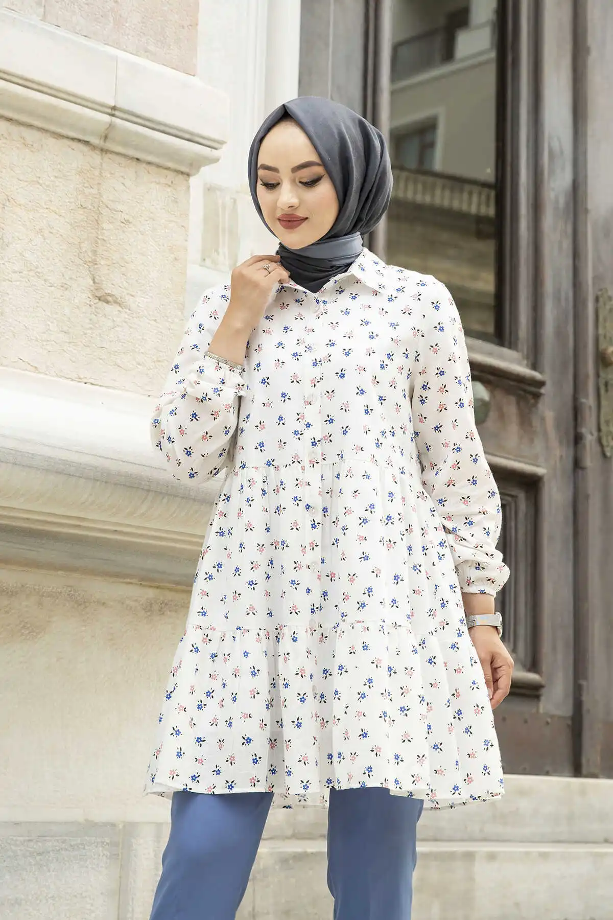 

Crispy Patterned Tunic MD-White