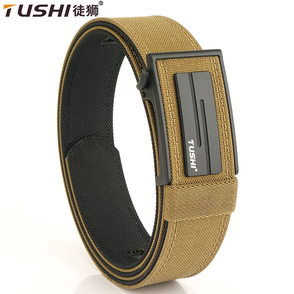 TUSHI New Tactical Belt Hard Gun Belt for Men Metal Automatic Buckle Military Belt Tight Nylon Pistol Casual Belt Male Girdle