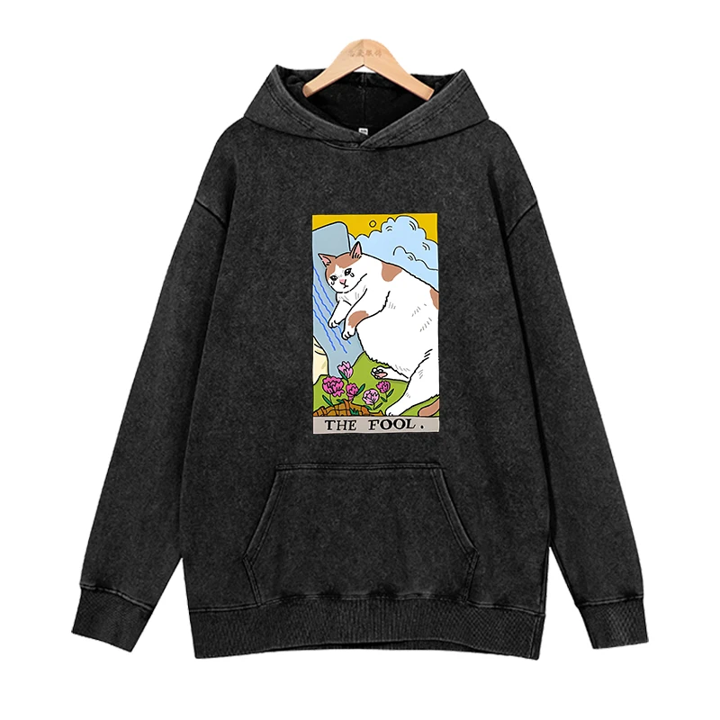 The Fool Sad Cat Meme Print Hoodies Men Fashion Long Sleeve Sweatshirts Women Casual Harajuku Streetwear Pullovers