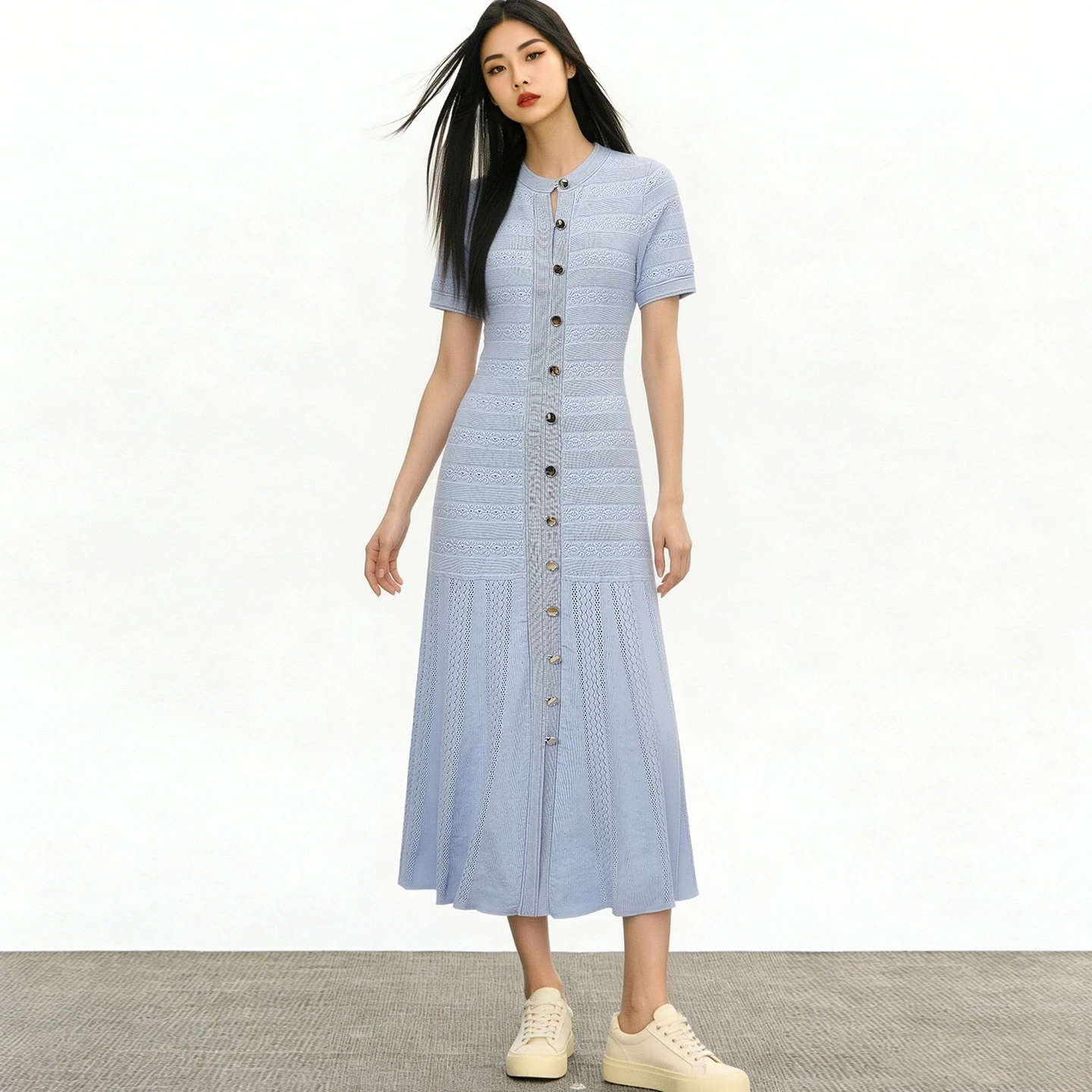 

2026 Summer New Arrival High Quality Exquisite Slim Fit Knitted Short Sleeve Long Dress