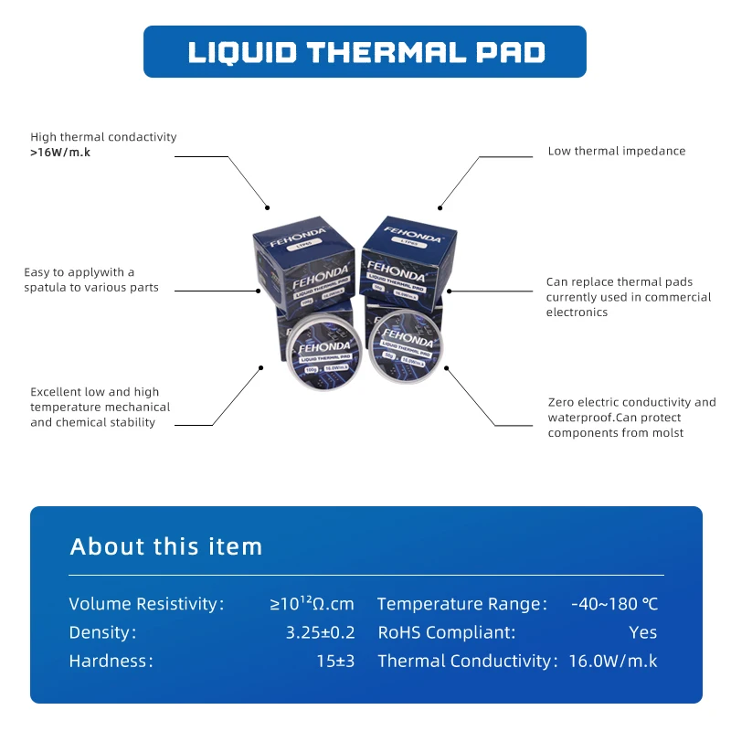 FEHONDA LTP65 المعجون الحراري 16 واط/م.K جل موصل حراري عالي لوحدة المعالجة المركزية GPU GapFilling لوحة حرارية جل موصلة للحرارة #2