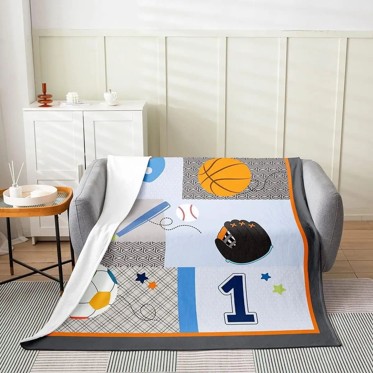 

Флисовое одеяло с геометрической строчкой, фланелевое одеяло для спортивных игр, командной работы, декор для комнаты, баскетбол, регби, бейсбол