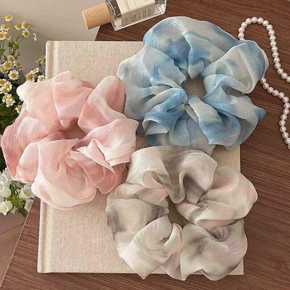 

Simple Wind Tie-dye Ink Painting Chiffon Large Intestine Hair Band Hair Rope Rubber Band Head Flower Hair Accessories