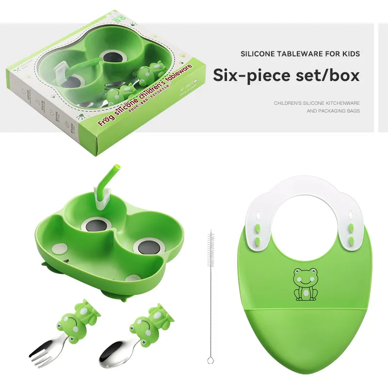 مجموعة أطباق صمغ سيليكون للأطفال ، ملعقة للأطفال ، كوب شفط ، أدوات طعام ، درجة غذائية ، وجبة ، هدية عيد الميلاد #6