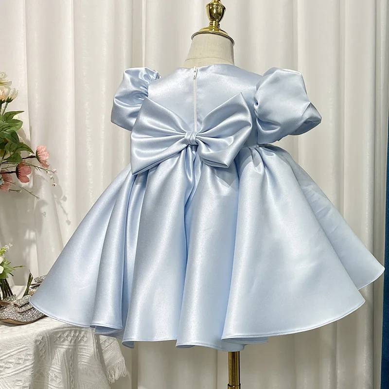 High-End Stylish Baby Girl First Birthday Dress Birthday Dress Photo Bubble Sleeve Korean Version Satin Princess Dress Puffy Dre