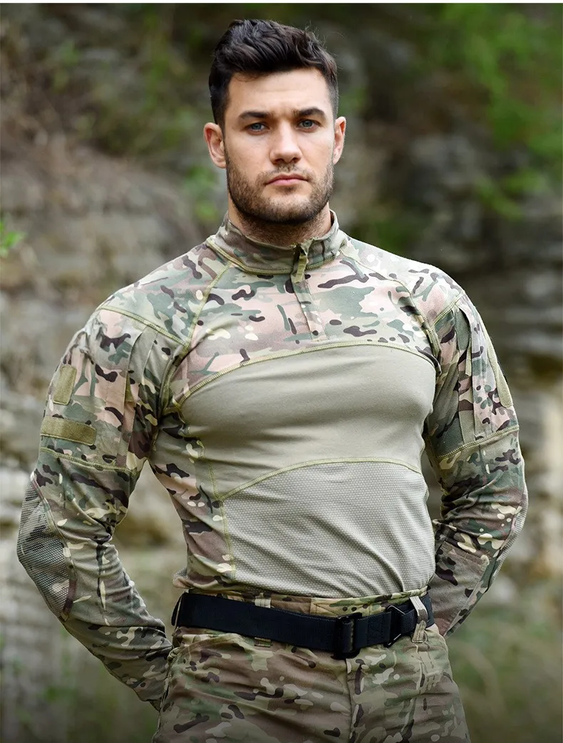 

G4 Tactical Shirt Men's Long Sleeve, Stretch Camo Military Uniform Top, Quick-Dry Outdoor Breathable Knitted Fabric