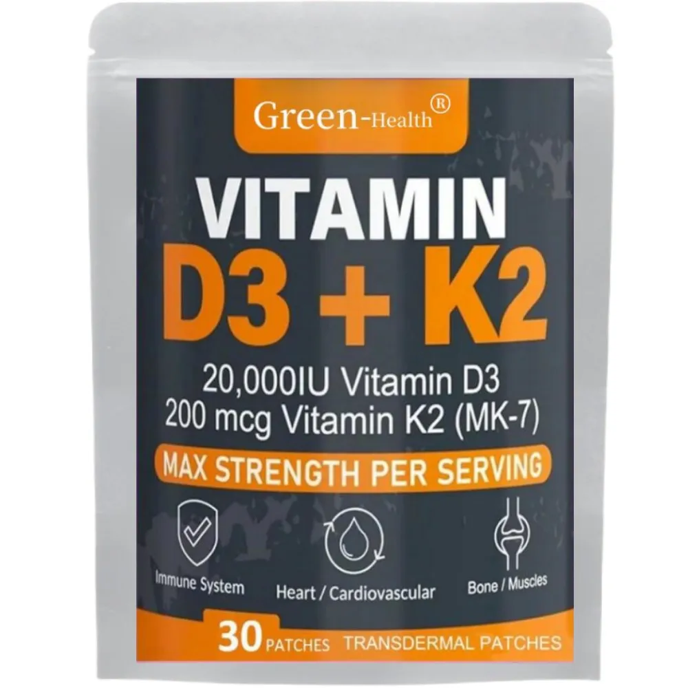 

30 Patches Vitamin D3 & K2 Transdermal Patches Support Strong Bones & Muscle, Calcium Absorption & Immune Health