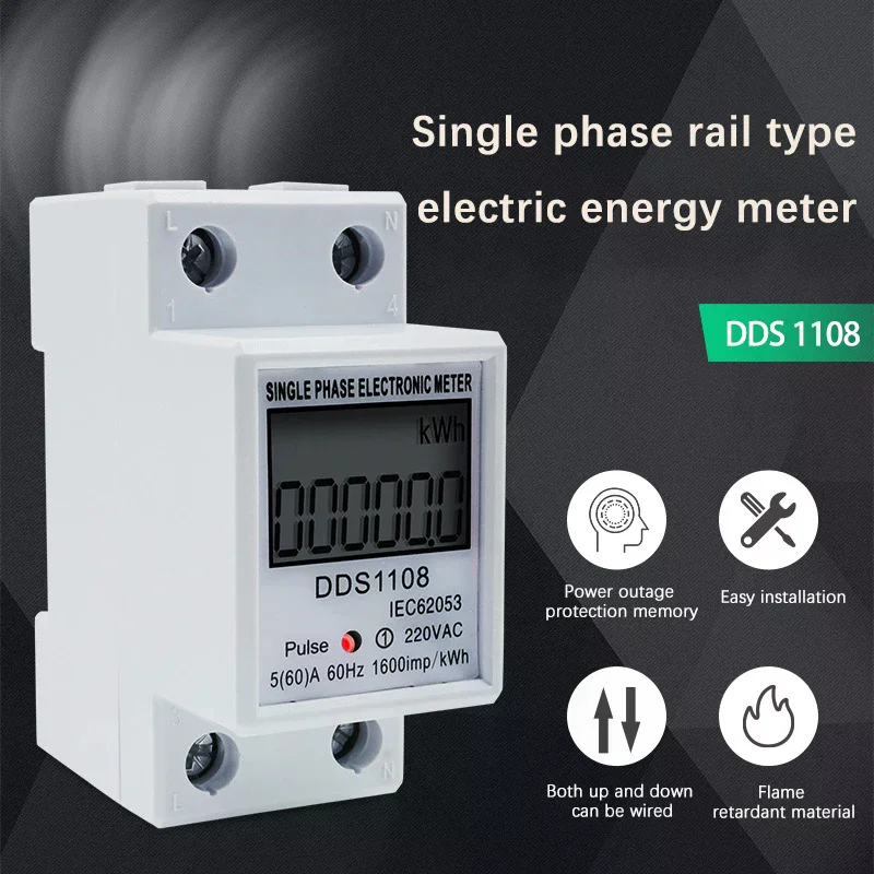 60A DDS1108 LCD Digital Display Single Phase Energy Meter With Backlight Single Phase Energy Meter Test Meters Detectors