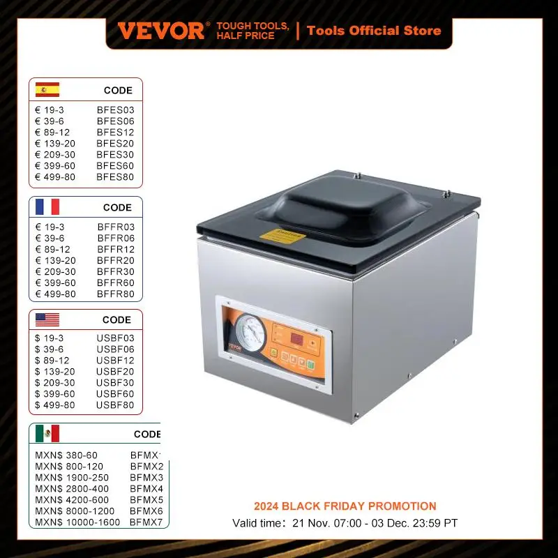 VEVOR DZ-260S Chamber Vacuum Sealer 260W Vacuum Packing Machine with 10.2