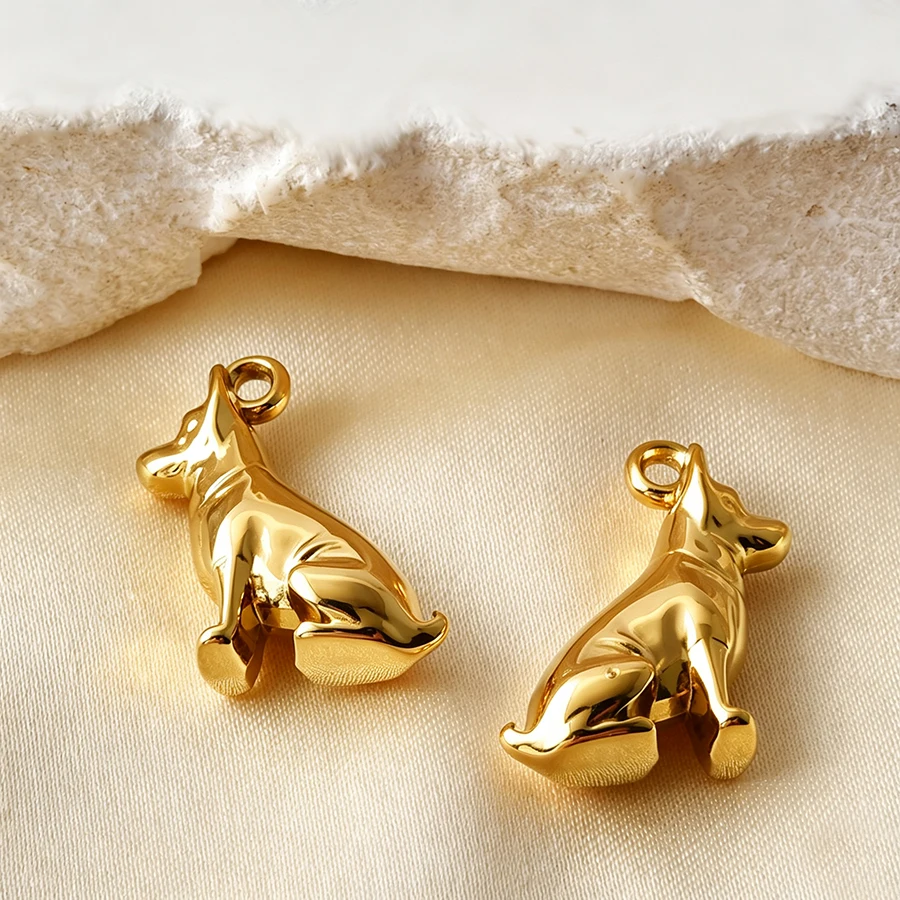 5 Stück goldfarbene Edelstahl-Anhänger in Form von niedlichen Hunden, Fischen und Enten, PVD-beschichtet, für Schmuckherstellung, Tieranhänger, DIY-Halskette, Schlüsselanhänger – Detail 15