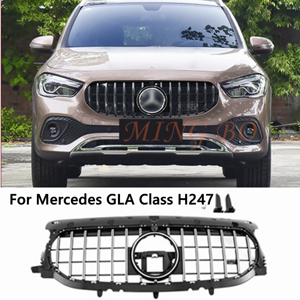 For Mercedes Benz GLA Class H247 GLA45 GLA35 2020-up 1 Piece Black Diamond Style of Front Bumper Grille Mesh Grille