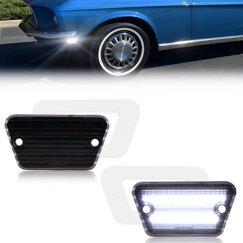 

2Pcs Front Bumper Corner Light Side Marker Light Reflector Light Fender Light Turn Signal Light W/Full LED For 1968 Ford Mustang