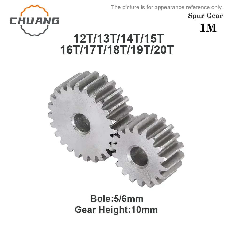 

1 M Spur Gear 12T/13T/14T/15T/16T/17T/18T/19T/20Teeth SC45# Carbon Steel Material Cylindrical Gear Transmission Accessories