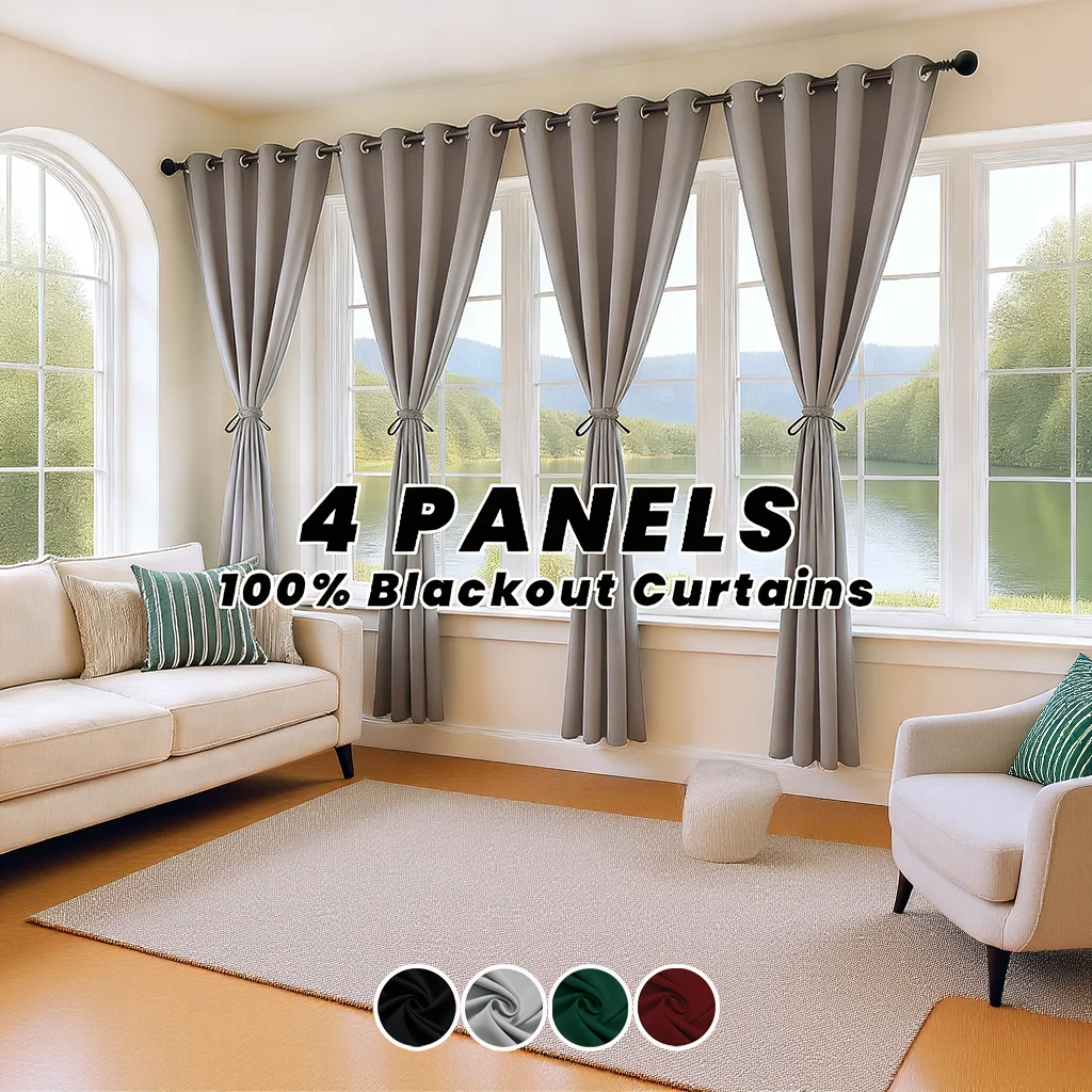 

4 Panels 100% Blackout Curtains Noise Reduction Thermal Insulated Grommet Drapes for Bedroom Living Room Patio Balcony Xmas