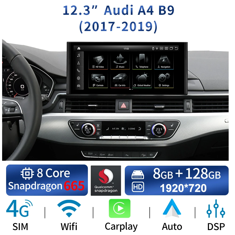AUDI アウディナビ　マルチメディアプレーヤー ディスプレイオーディオ アウディ用マルチメディアプレーヤーa4,b9,a5,2017, 2019,1920,フル720