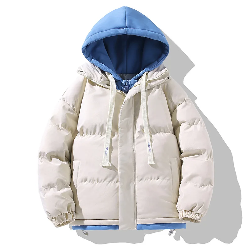 Winter Men\'s Coat Trend Loose Solid Color Fake Two-piece Thickened Cotton Jacket