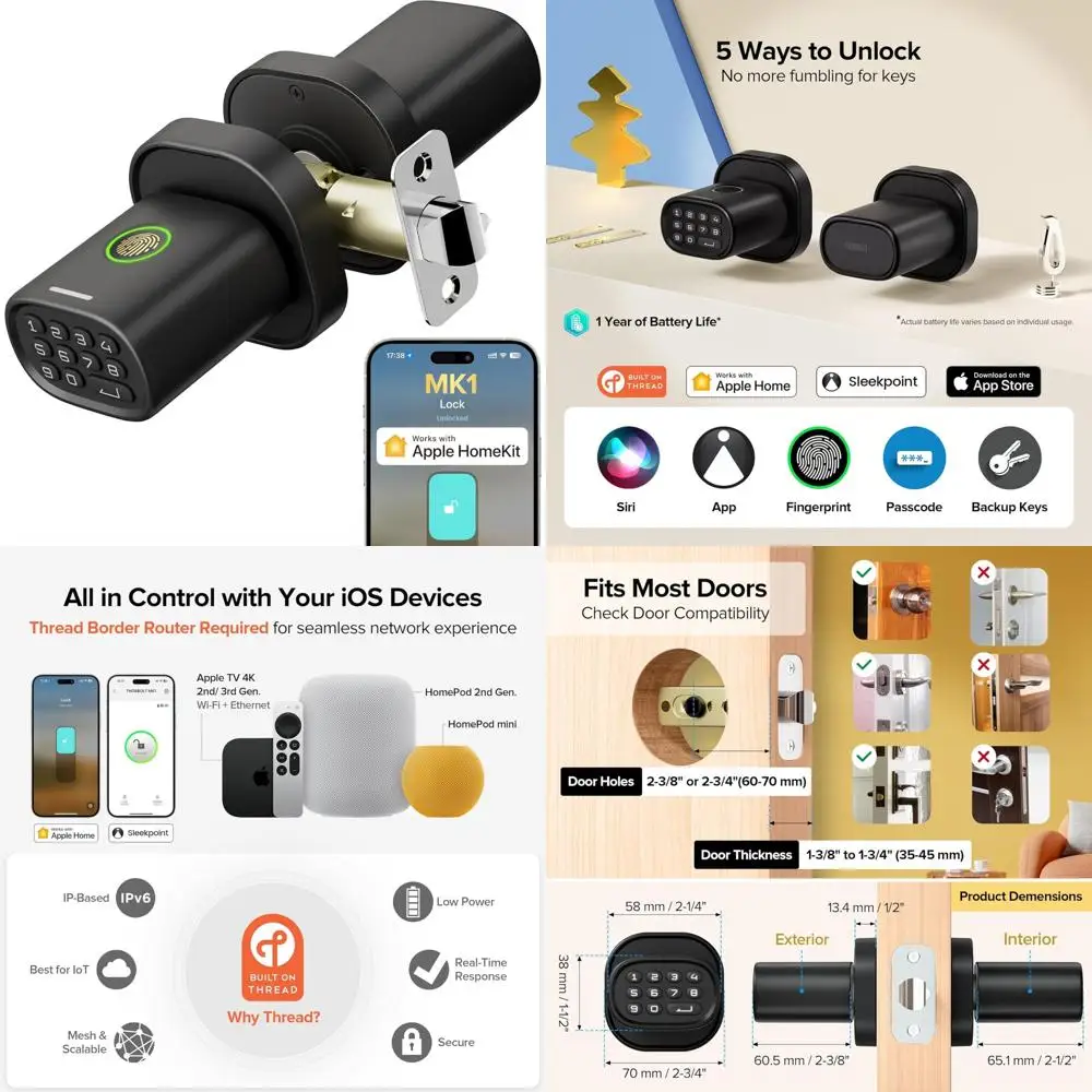 

Умный дверной замок с клавиатурой для домашней безопасности, совместимый с HomeKit, идеально подходит для внутренних дверей, спален и офисов.
