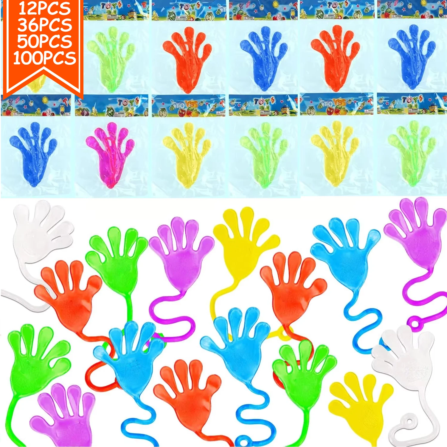 【セール中】わんわんとした楽しい粘着性の手、子供のパーティーの好意のための伸縮性のある指、誕生日パーティーの好意、2 "、100 pcs、6pcs