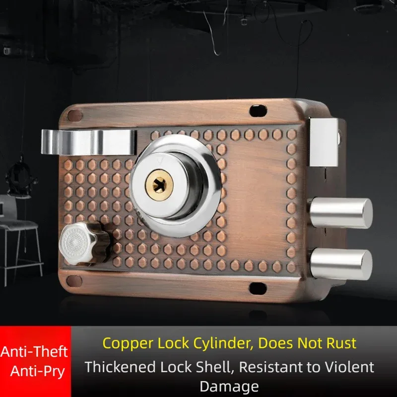 قفل سلس قديم للأبواب الأمامية المنزلية، ملحقات قفل منزلية، معدات ثقيلة متعددة الاستخدامات مع مفتاح