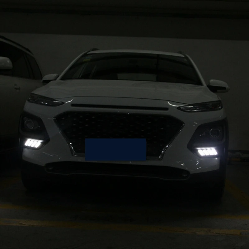 For Hyundai Kona 2018-2019 Front L+R LED DRL With Turn Signal Daytime Running Light Fog Lamp 2 Color