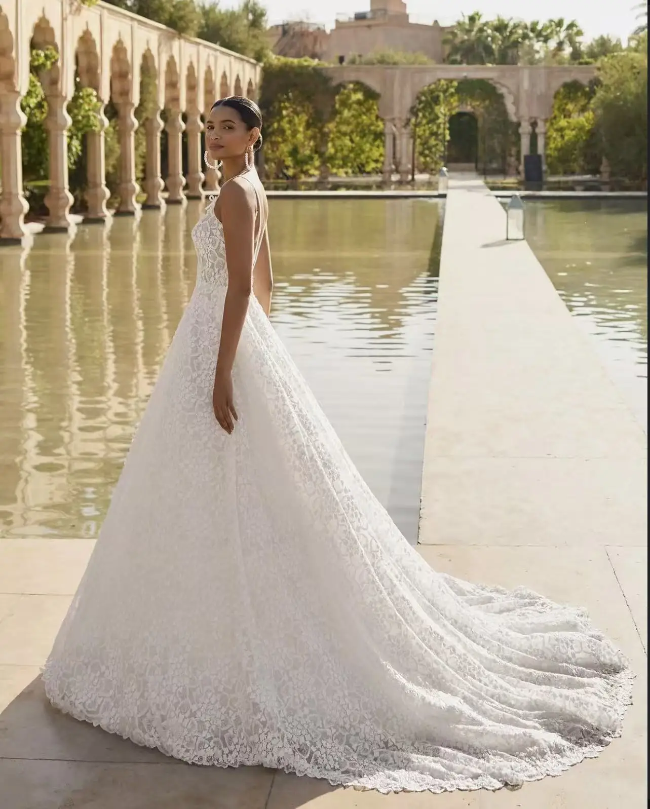 Nimf A-lijn trouwjurken boothals spaghettibandjes vestido de novia kant chique op maat gemaakte robe de mariee