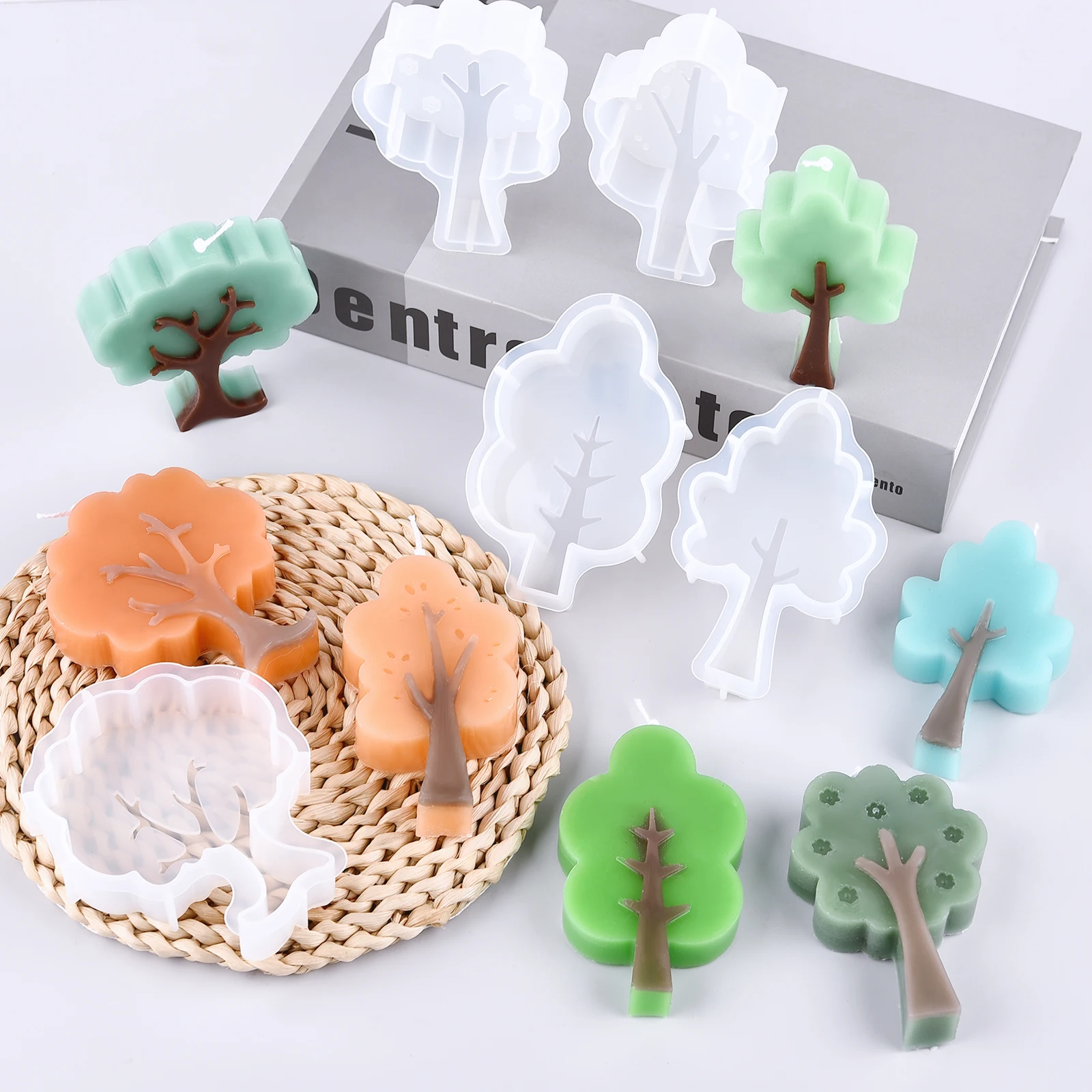 Muti-Styles Tree Silicone Molds Simple Tree Candle Mold Forest Trees Ornaments Mold Gypsum Cement Concrete Aromatherapy Mould