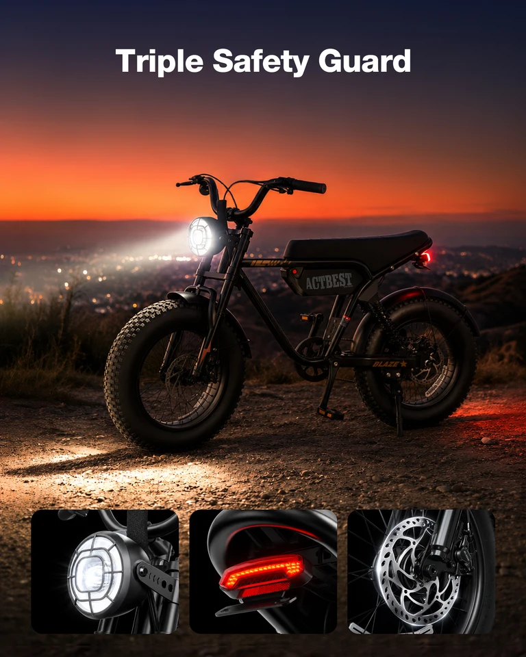 ActBest Blaze Electric Bike, 16" Fat Tires Electric Mountain Bike, 1500W Peak Motor 48V 13Ah, 25 MPH 55Mi Range Off-Road Ebike with Full Suspension, with Free Bike Lock image 12