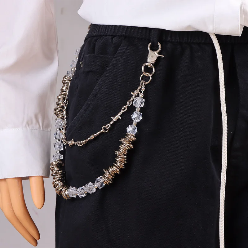Crystal Spring Coil Pants Chain Unisex Metal Waist Chain Gothic Punk Jeans Hanging Ornament Street Fashion Clothing Accessory
