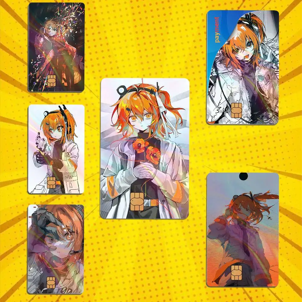 Orange Haarfarbe Adachi Rei Laser-Farbverlauf-Aufkleber, Spielkarten-Aufkleber, kratzfest, für Kredit- und Debitkarten, kleiner großer Chip