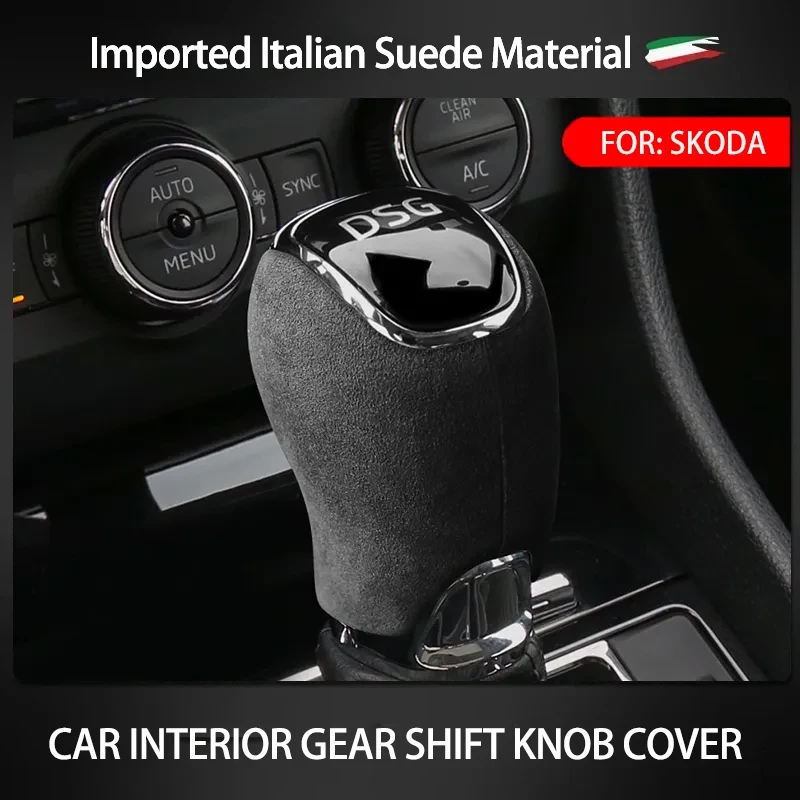 Top Italian Alcan tara Gear Lever Stick Shift Knob Cover Cap For Skoda Superb Octavia Rapid Kamiq Shifter Hanld Moulding Pad