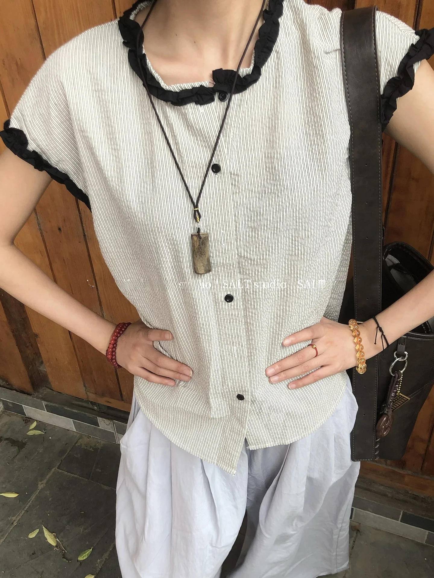 

Retro Sle Striped Women's irt with Fce Sves Korean Sle Color Blo Cotton Polyester Blend Summer Faion