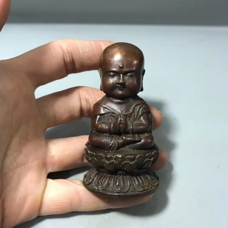 Antique Bronze Collection Small Brazen Buddha Meditation Little Monk Small French Statue Inch Buddha Earth Tibetan King Figure o