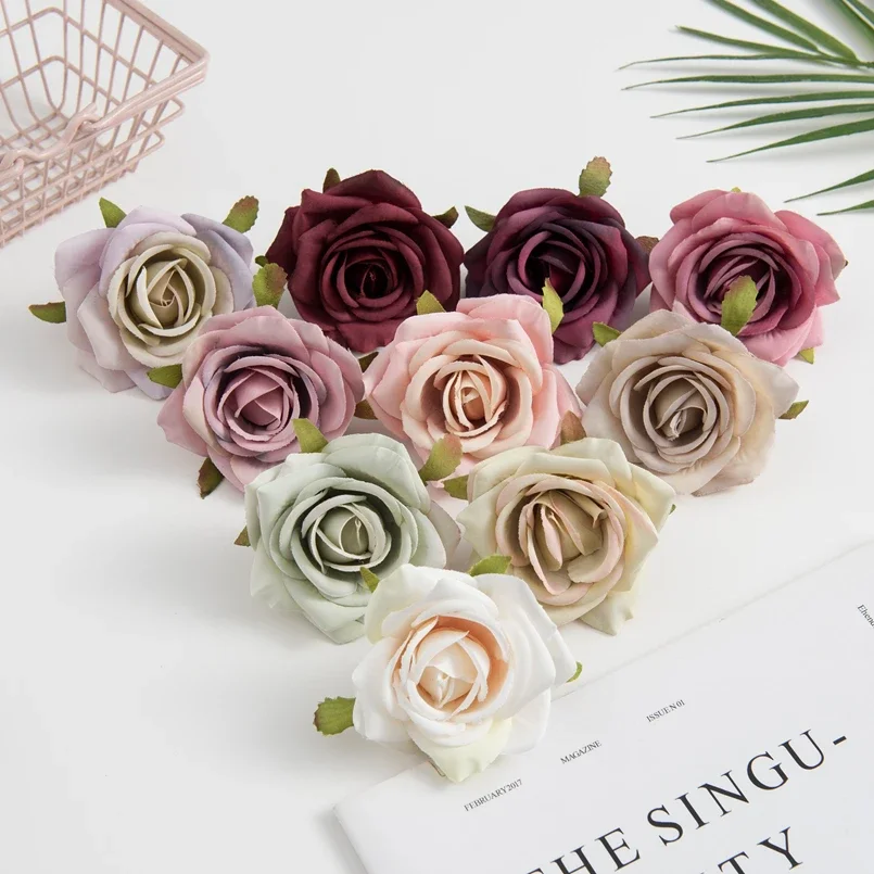 100 قطعة الزهور الاصطناعية رخيصة اكاليل عيد الميلاد حفل زفاف ديكور المنزل Diy بها بنفسك الهدايا صندوق سكرابوكينغ وهمية الحرير الورود رئيس #2