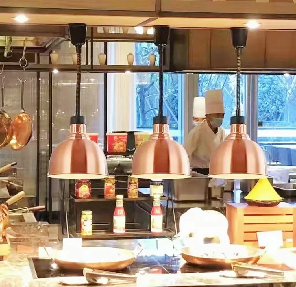 Lampada isolante retrattile Lampada isolante per alimenti sospesa sollevabile a testa singola Lampada per barbecue a buffet Lampadario per riscaldamento alimentare