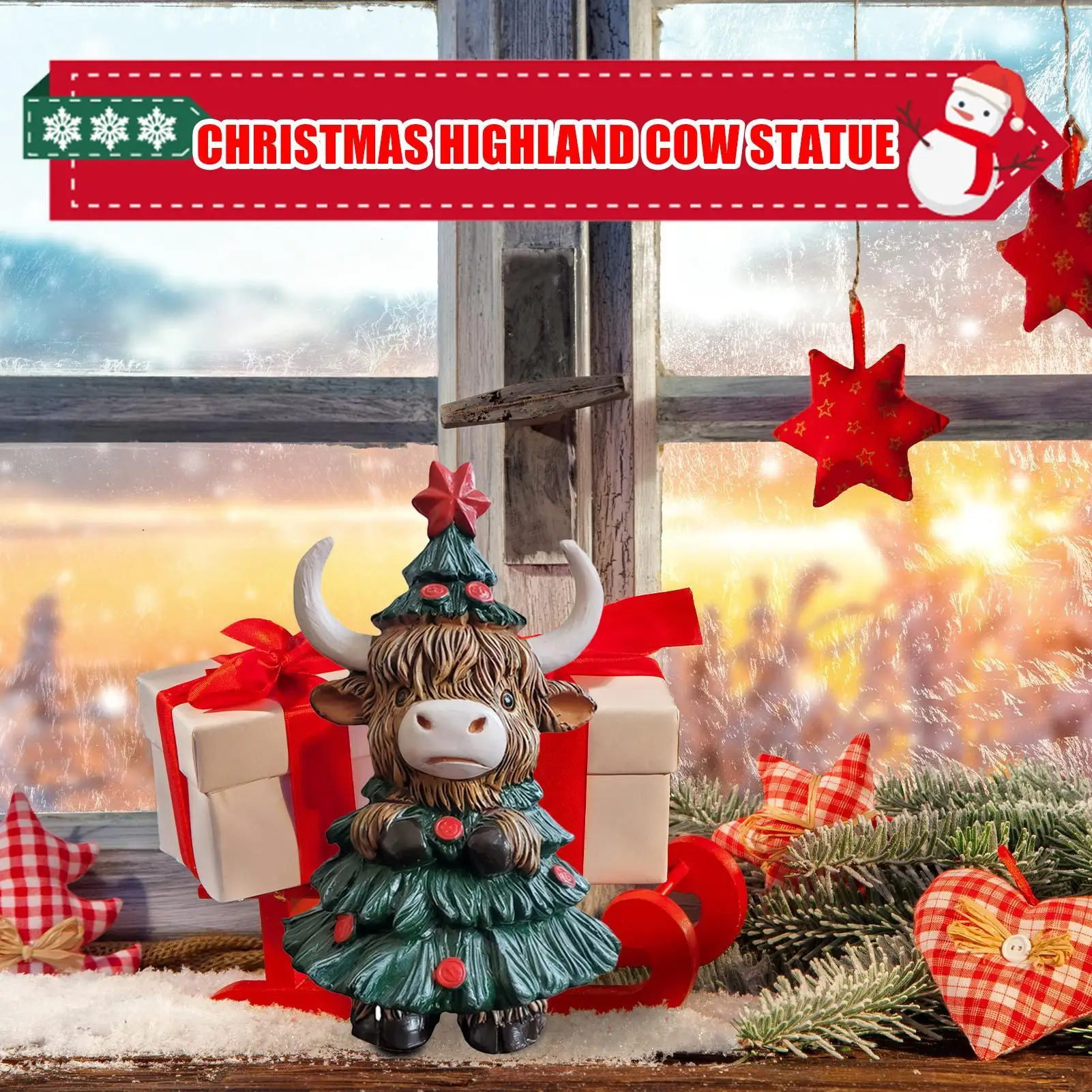 Figuras de vaca de las tierras altas, decoración navideña de cocina de vaca de las tierras altas, adorno bonito rústico para dormitorio, granja, baño, aula, cocina
