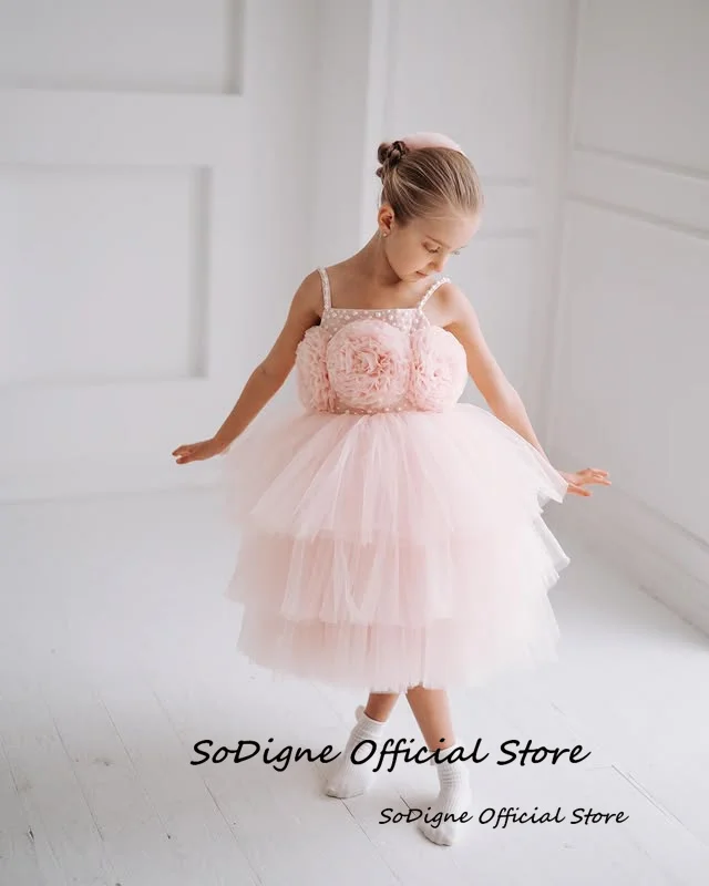 SoDigne A-line Tulle Flower Girl Dress Sleeveless Tiered Kid Gown 2025 Long Princess Birthday Party Dresses Customized ﻿