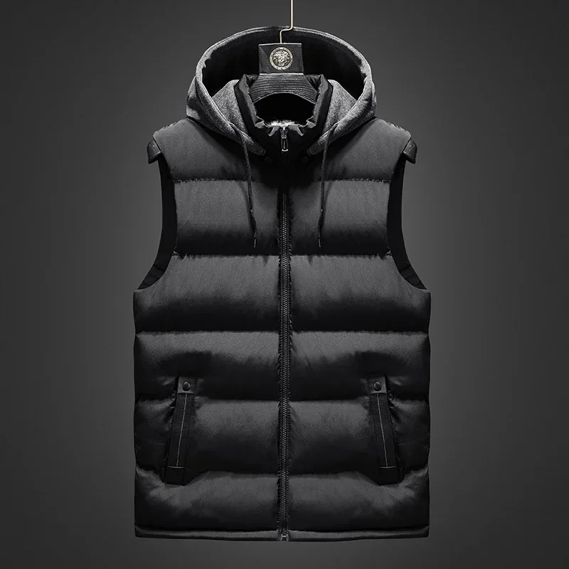 Winter Hooded Vests Men Sleeveless Jacket Casual Fashion Vest Hat Hooded Warm Thick Vest Autumn Waistcoat Male Windbreaker