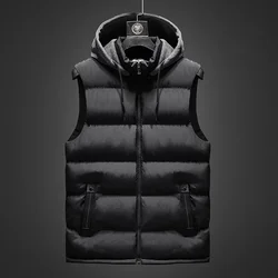 Winter Hooded Vests Men Sleeveless Jacket Casual Fashion Vest Hat Hooded Warm Thick Vest Autumn Waistcoat Male Windbreaker