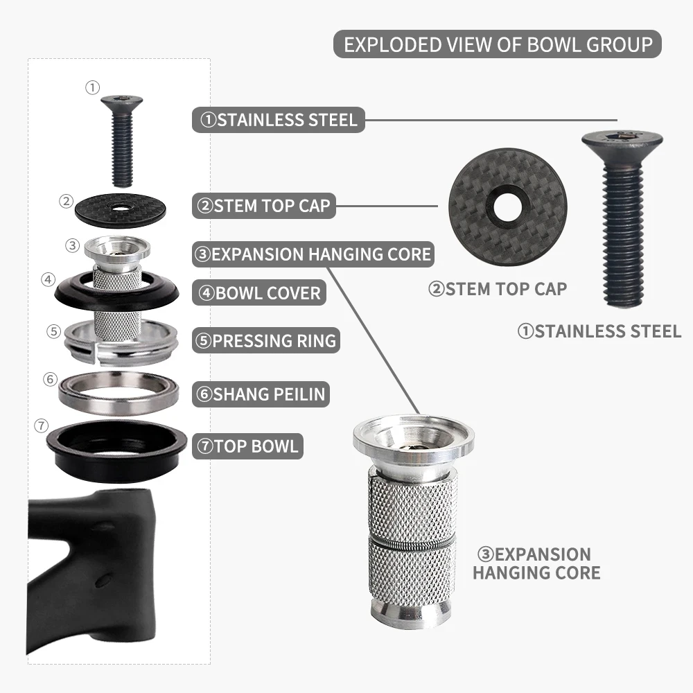دراجة سماعة الكربون الجذعية غطاء الغطاء العلوي / الكربون شوكة غسالة / المكونات المتوسع الألومنيوم #5