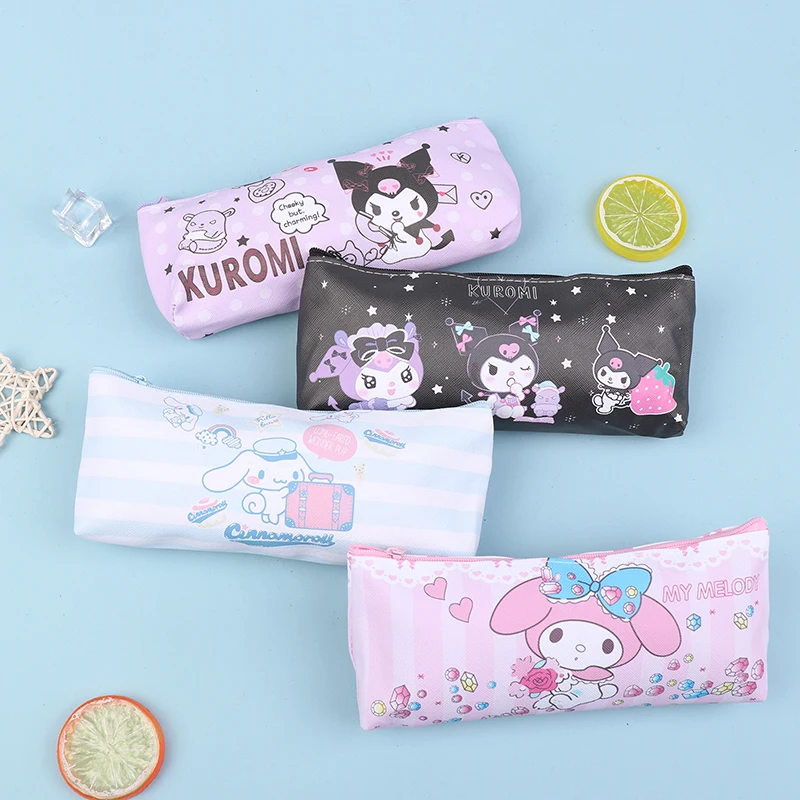 Sanrio Pencil Case MakeUp Bag Kuromi My Melody Cinnamoroll Pochacco Pu Single-layer Stationery Bag Cute Creative Gifts For Kids