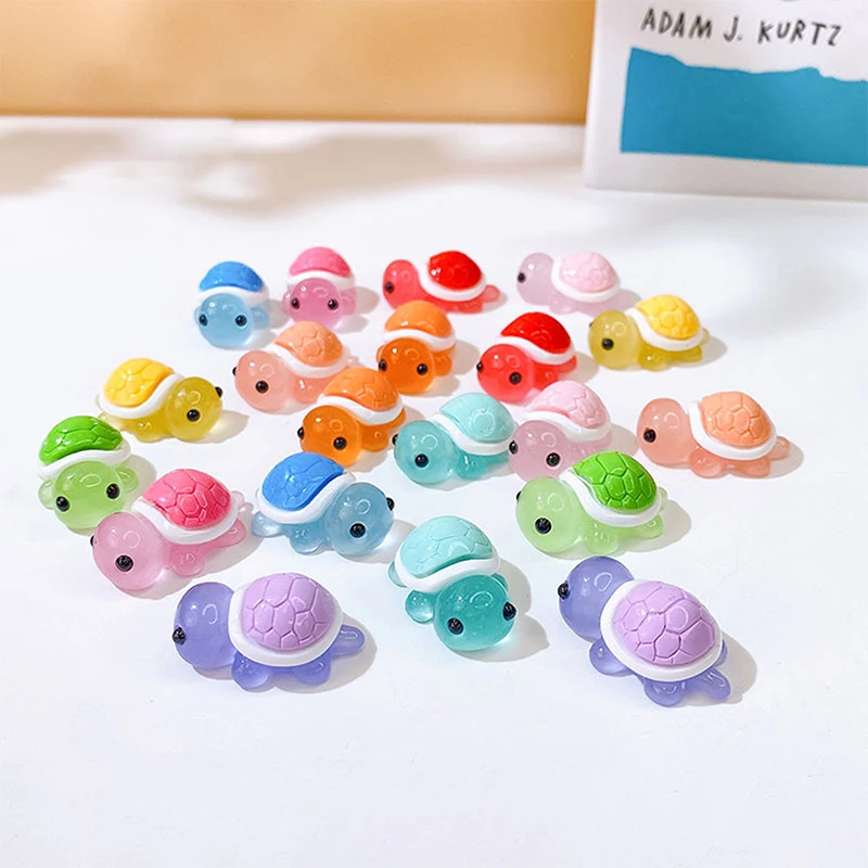 DIY 빛나는 거북이 미니어처 조각상 화분 정원 장식, 다채로운 발광 미니 거북이 마이크로 풍경 피규어 장식, 10 개