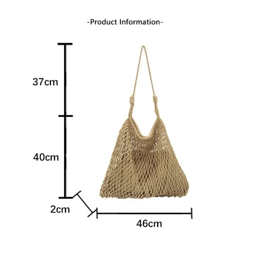 New Large Capacity Woven Tote Bag Hollow Out Bohemian Mesh Shoulder Bag Breathable Cotton Crochet Mesh Bag Summer