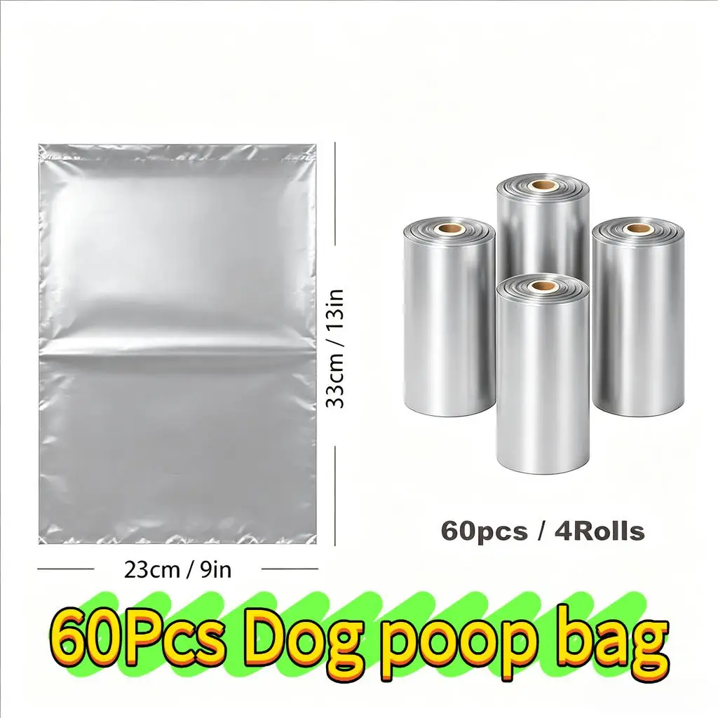 60-pack of 4 rolls of gray scented dog poop bags, extra thick, durable and leak-proof pet waste bags.