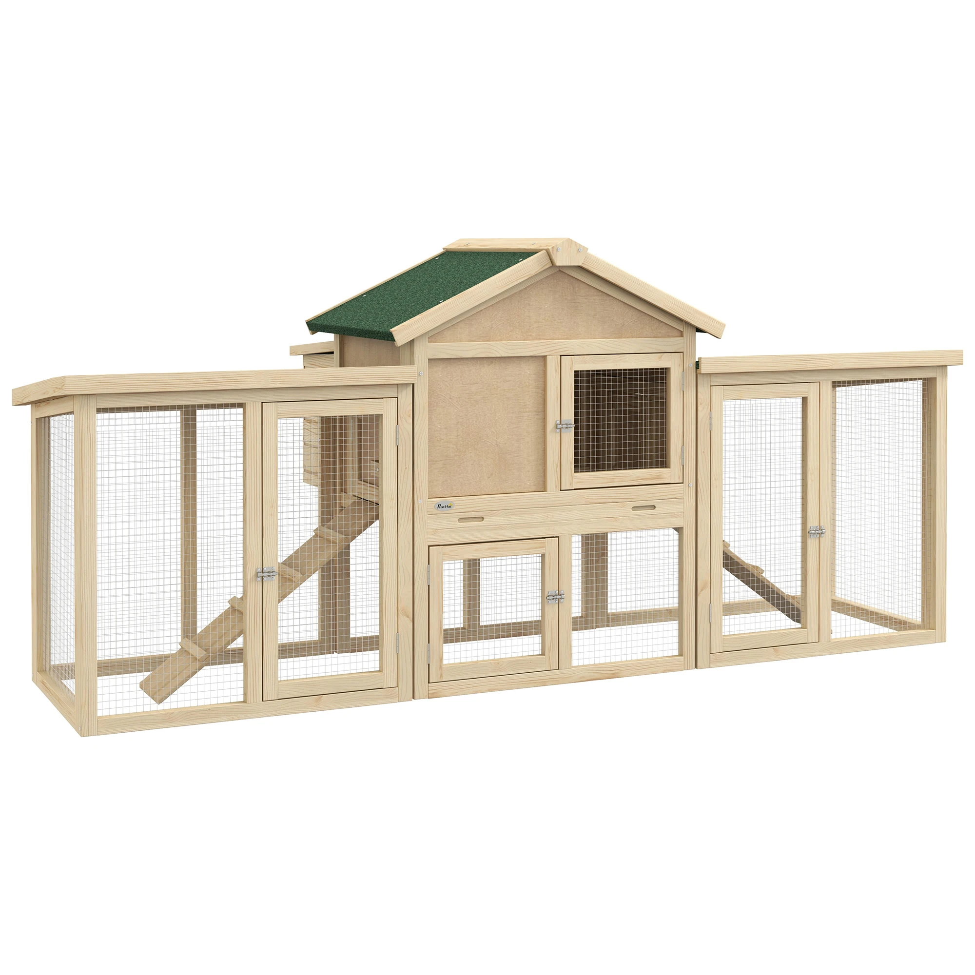 PawHut large wooden chicken coop 204x85x93 cm with Natural ramp nest