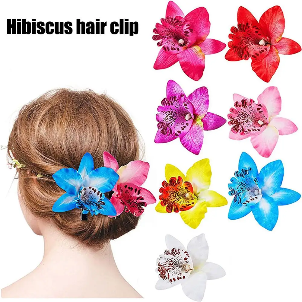 Pinzas para el pelo de flores hawaianas para mujer y niña, horquillas de orquídeas de hibisco Floral para verano, playa, vacaciones, boda, fiesta, acceso al cabello P0T4