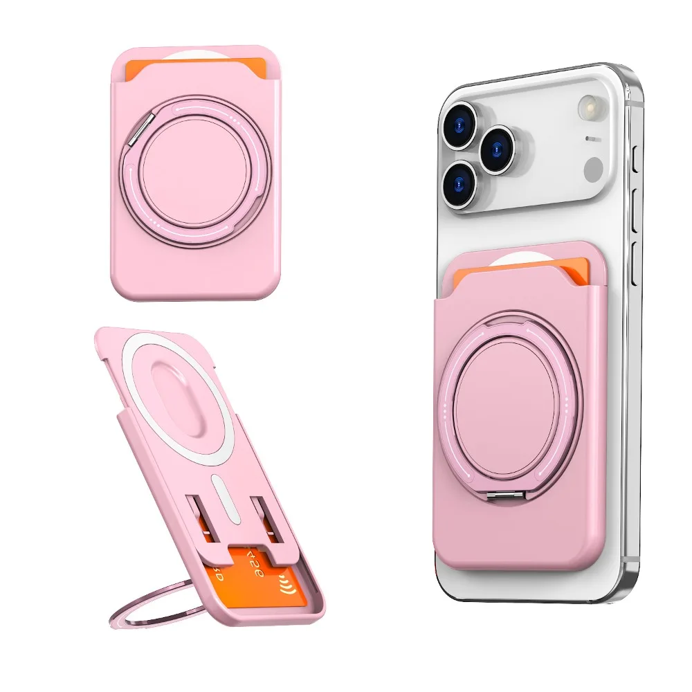 Magnetische kaarthouder portemonnee met 360 draaibare ringstandaard voor iPhone 17 Pro Max 16 15 Samsung S25 S26 Ultra Magsafe Case