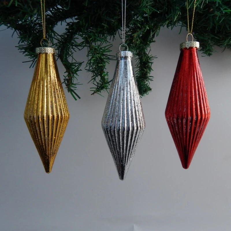 

8pcs/pack 5*15.5cm Cone Shape Color Glass Pendant Home Decoration Gift Hanger Christmas Day Tree Window Mall Glass Ornament