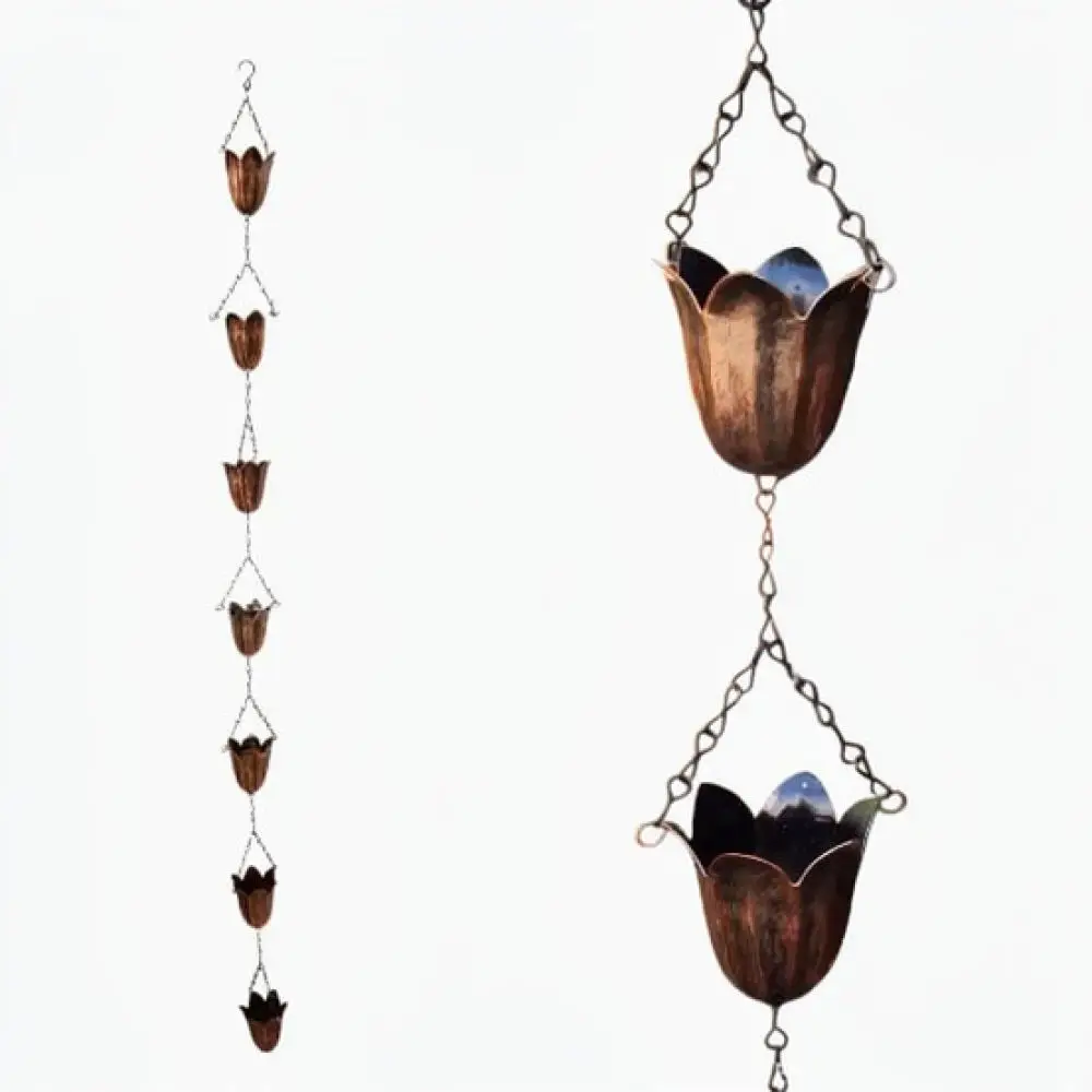 Decorative Tulip Rain Chain Elegant Gutter Drainage System Replacement Outdoor Landscape Water Feature Garden Patio Decor