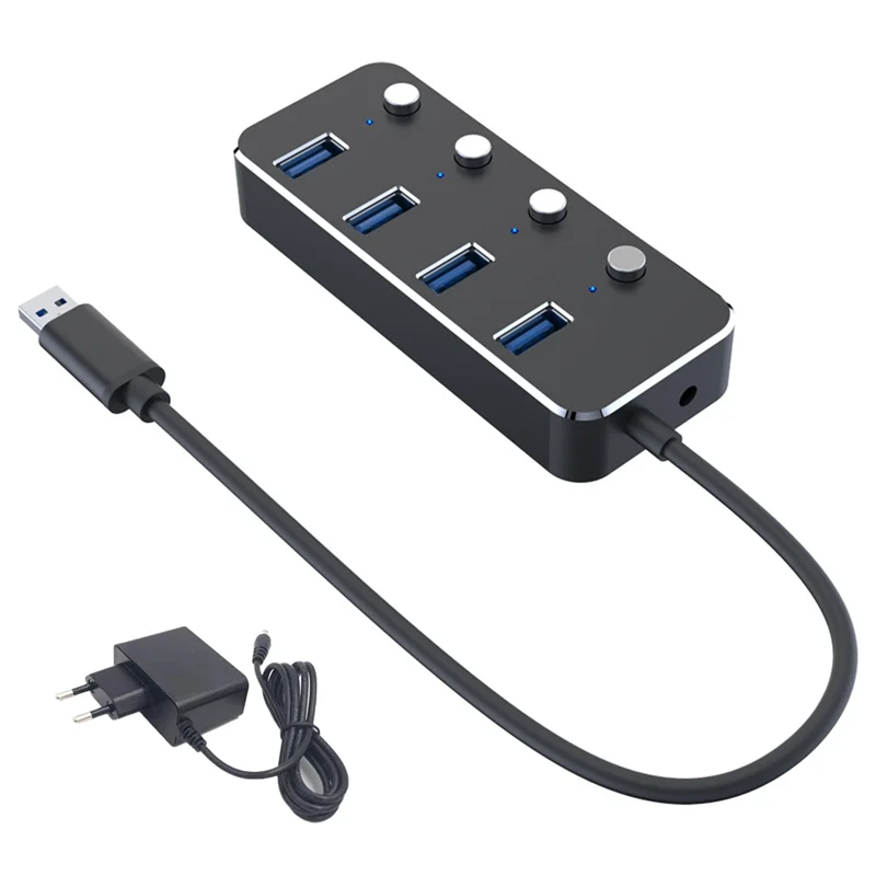 

USB 3.0 Power Adapter 4 Ports Aluminum Alloy Splitter Hub USB Hub 3.0 USB Multi Extender Switch 1.2M Cable Hub EU Plug A